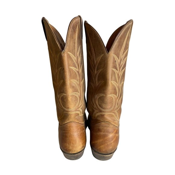 Vintage Nocona‎ Brown Leather Cowboy Boots With Embroidered Western Design  Size - Picture 4 of 8